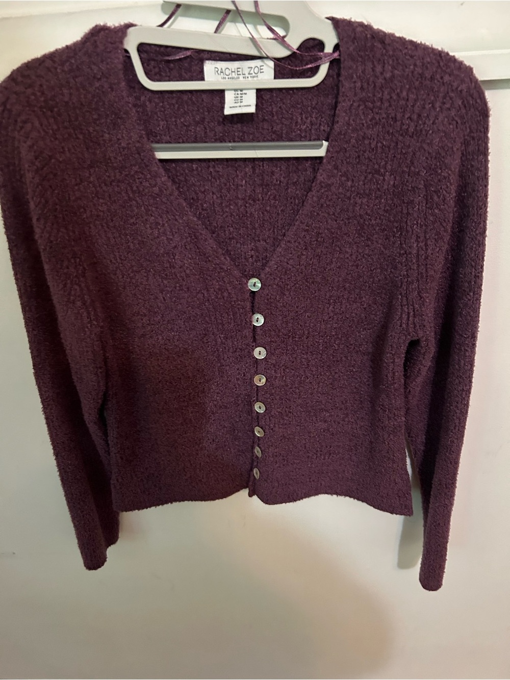 Rachel Zoe Plum Textured V-Neck Button Cardigan